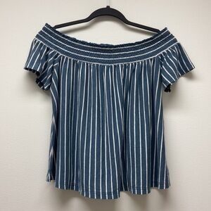 American Eagle Outfitters blue/white striped‎ off shoulder top size S